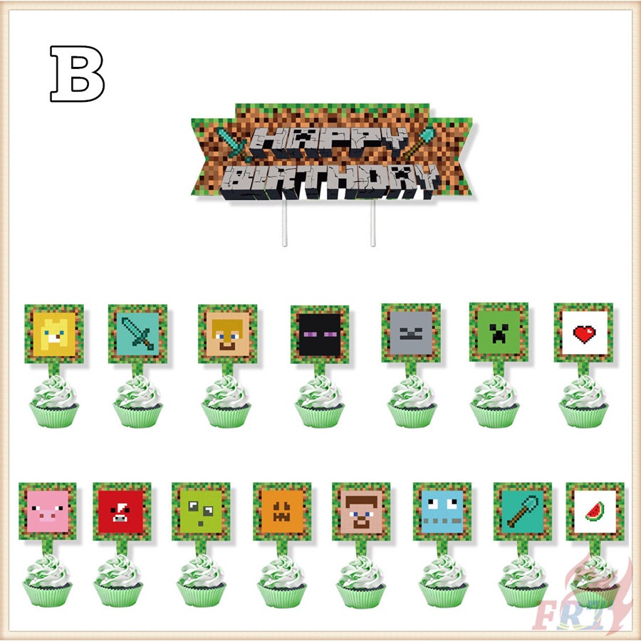 ♦ Trang Trí Tiệc - Banner / Topper Bánh ♦ Banner Trang Trí Bánh Sinh Nhật Hình Trò Chơi Minecraft