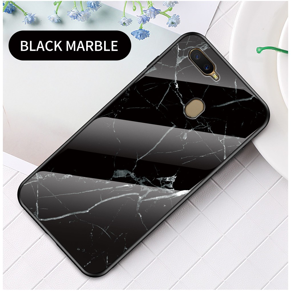 Ốp Điện Thoại Mặt Kính Viền Silicon Cho OPPO A12 A12E A7 A5S A5 A3S A15 A15S A52 A92 A83 A9 2020 A5 2020 A16 A16K A16E