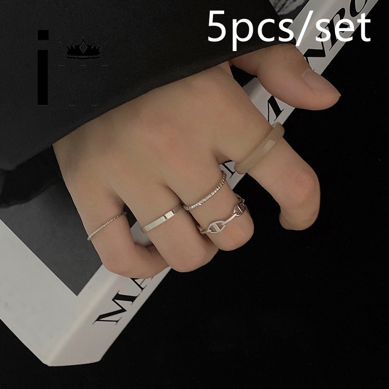 Set 5 nhẫn hợp kim phong cách đơn giản thời trang dành cho nữ