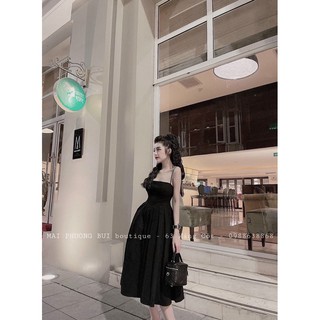 g8- đầm xoè 2 dây đen và Nude