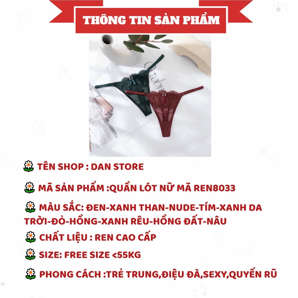Quần Lót Nữ - Quần Lót Ren Lọt Khe chun hông phối nơ điệu đà quyến rũ DAN STORE MÃ Ren8033