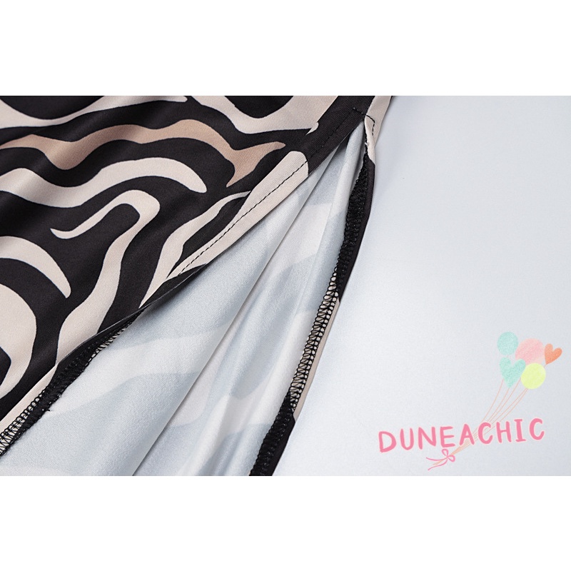 DUNEA Đầm dây kẻ sọc xẻ tà hở lưng thời trang gợi cảm cho nữ