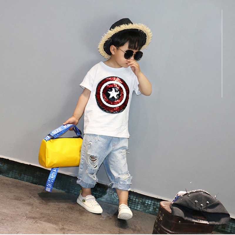 Quần Jean rách Dài 7 phân cho bé trai bé gái Dáng Rộng Vải Mỏng Thời Trang Mùa Hè,Quần Jean cho bé trai và bé gái mặc siêu xinh