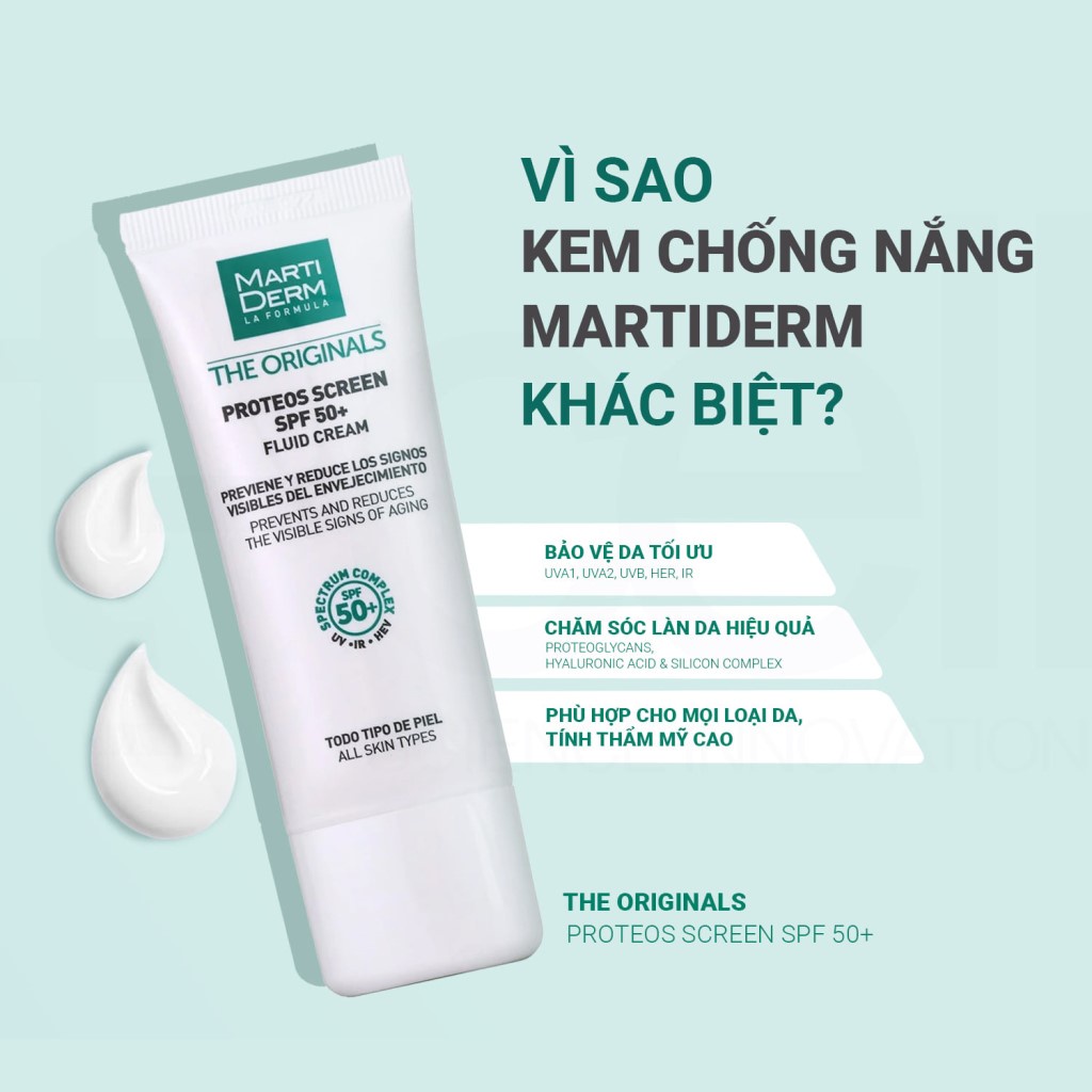 Kem Chống Nắng MartiDerm The Originals Proteos Screen SPF50+ Fluid Cream 40ml