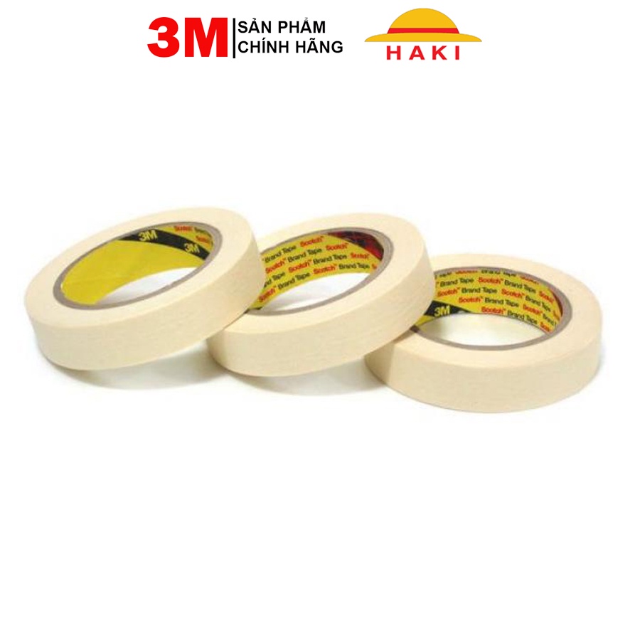Băng keo giấy 3M, băng dính giấy 3M, băng keo che sơn Masking Tape 2600 (15;20;24;48mm)x30 yards (đvt: 1 cuộn keo)