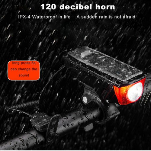 Đèn pha Rockbros kiêm còi xe đạp dùng năng lượng mặt trời