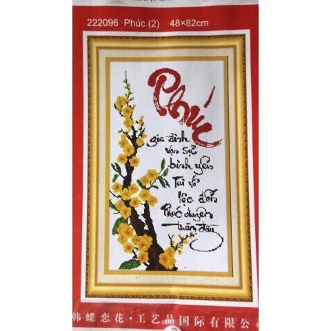 Tranh thêu chữ thập thư pháp chữ Phúc 222096-48x82cm