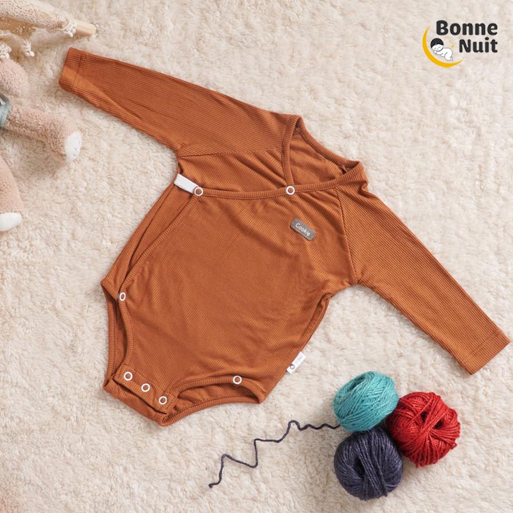 Bodysuit dài tay vạt chéo Cookie siêu mềm mịn cho bé từ sơ sinh