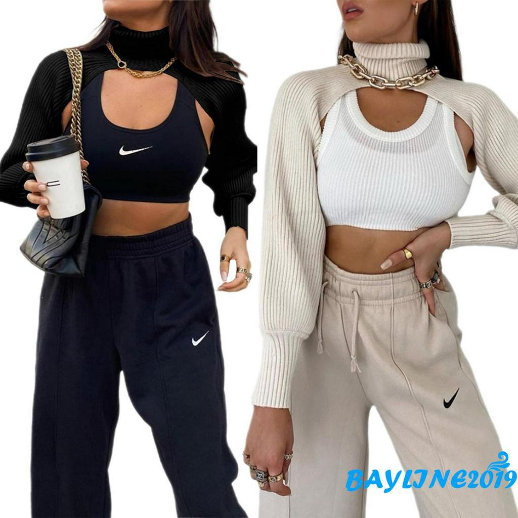 Áo Sweater Tay Dài Cổ Cao Màu Trơn Phong Cách Hàn Quốc Gợi Cảm Cho Phụ Nữ