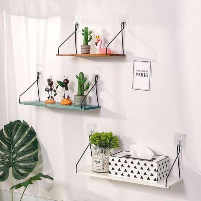 Kệ treo tường trang trí đáy gỗ, kệ gỗ đựng đồ TẶNG ĐINH HOẶC MIẾNG DÁN