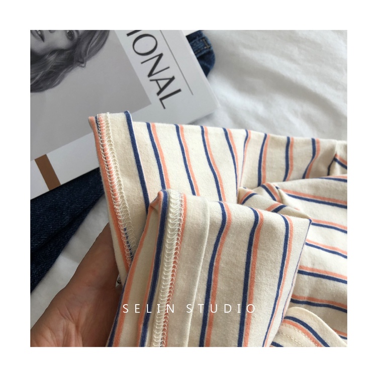 Áo thun NZN ngắn tay cổ tròn kẻ sọc phong cách mùa hè mới cho nữ