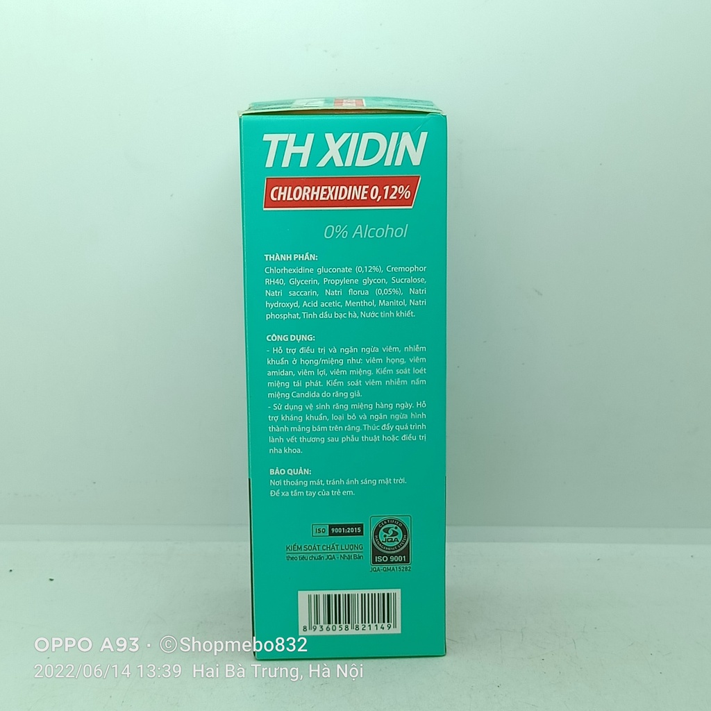 Nước súc miệng họng TH XIDIN Chlorhexidine 250ml