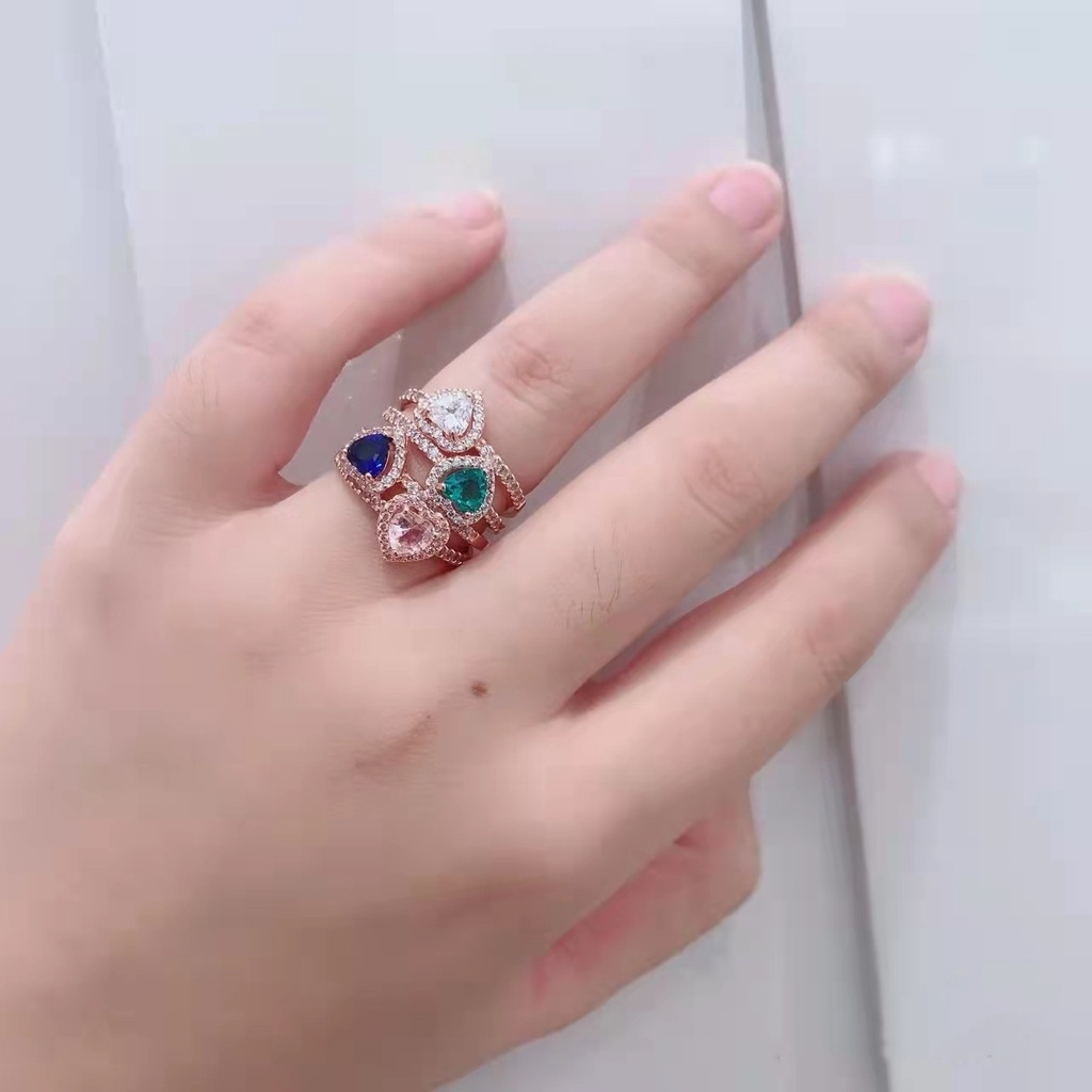 Nhẫn Bạc 925 Mặt Trái Tim Đính Đá Xanh