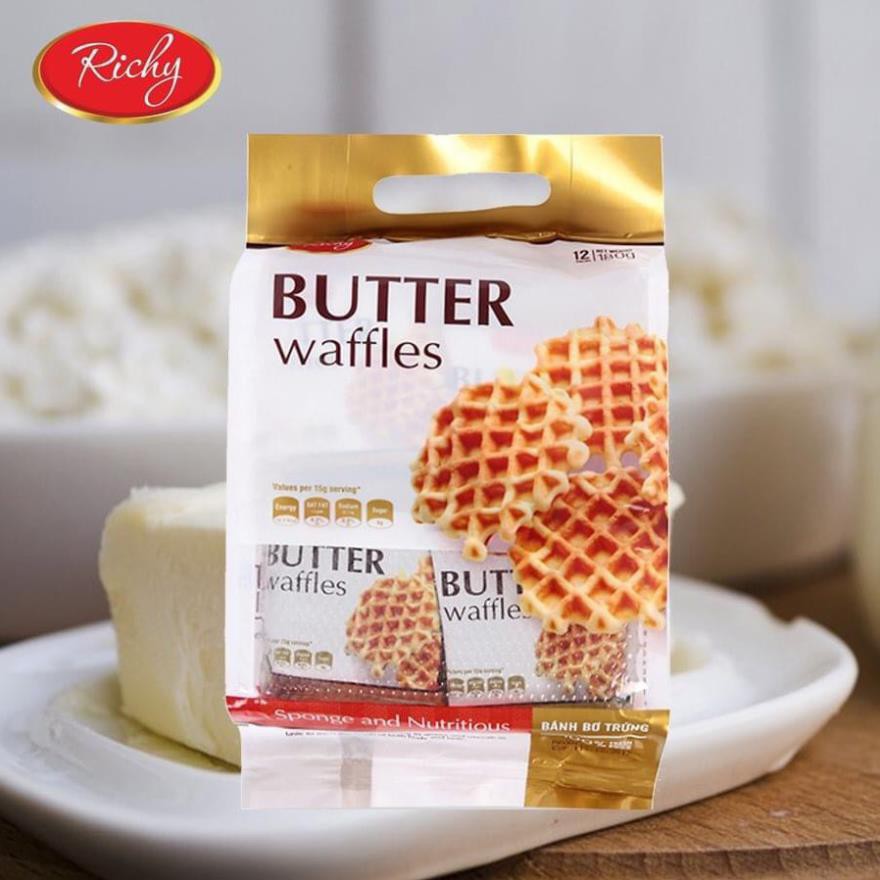 01 Túi x 12 gói x 180gr Bánh Butter Waffles Richy Bơ Trứng Tổ Ong