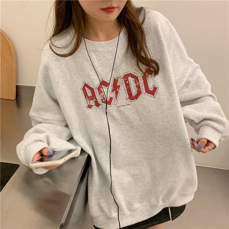 Áo sweater tay dài cổ tròn dáng rộng in chữ kiểu Hàn Quốc dễ phối đồ
 | BigBuy360 - bigbuy360.vn