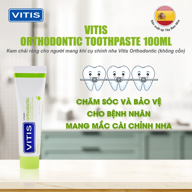 Kem đánh răng Vitis Orthodontic cho người chỉnh nha, niềng răng, mang khí cụ chỉnh nha Tuýp 100ml