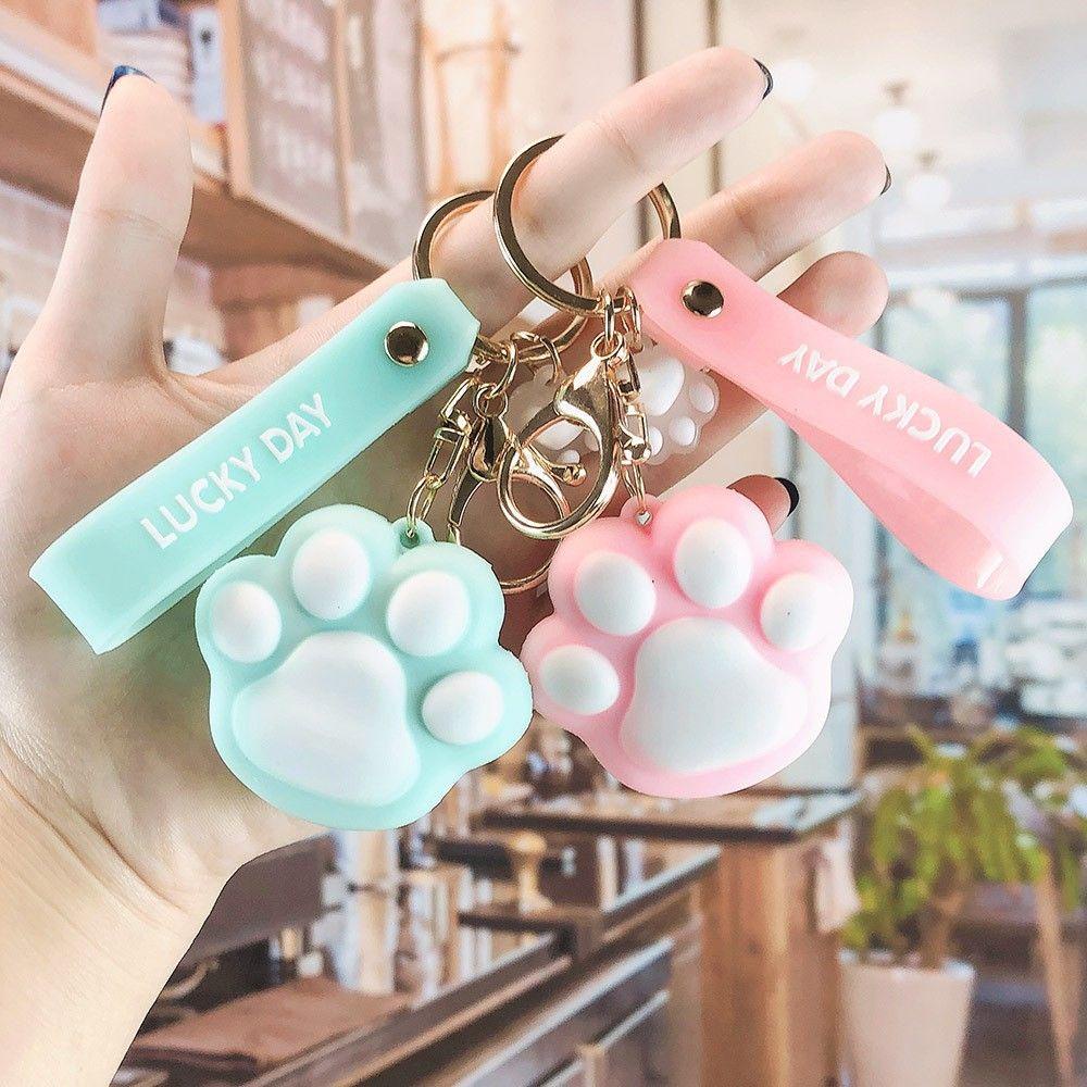 LANFY Móc Khóa Nhựa PVC Hình Chân Mèo Thời Trang