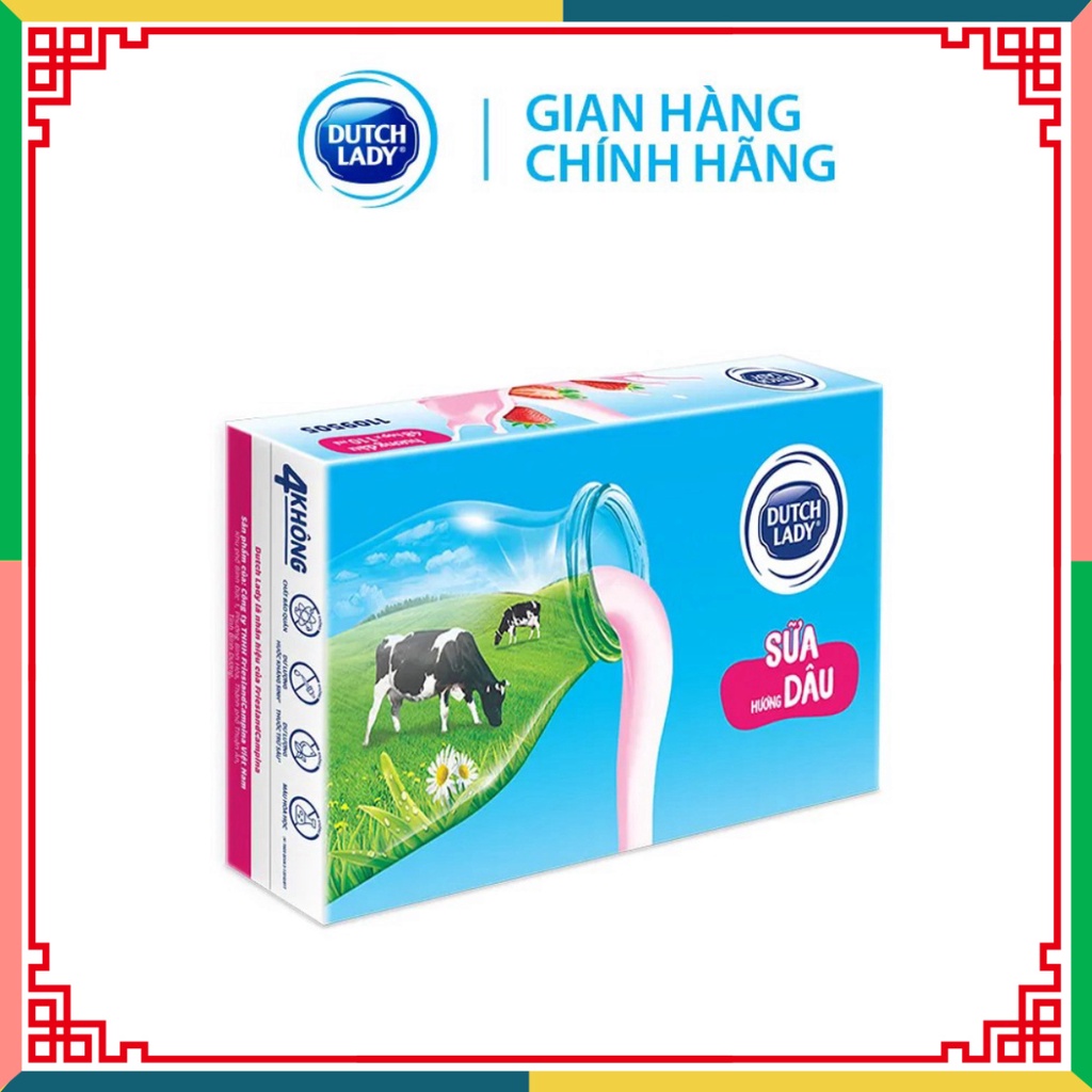 Thùng 48 Hộp Sữa Tươi khử trùng Dutch Lady người con gái Hà Lan Dâu(48 x 110ml) ( Đại lý Ngọc Toản)