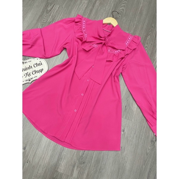 G7 - đầm sơ mi cổ nơ bèo, màu Hồng sen