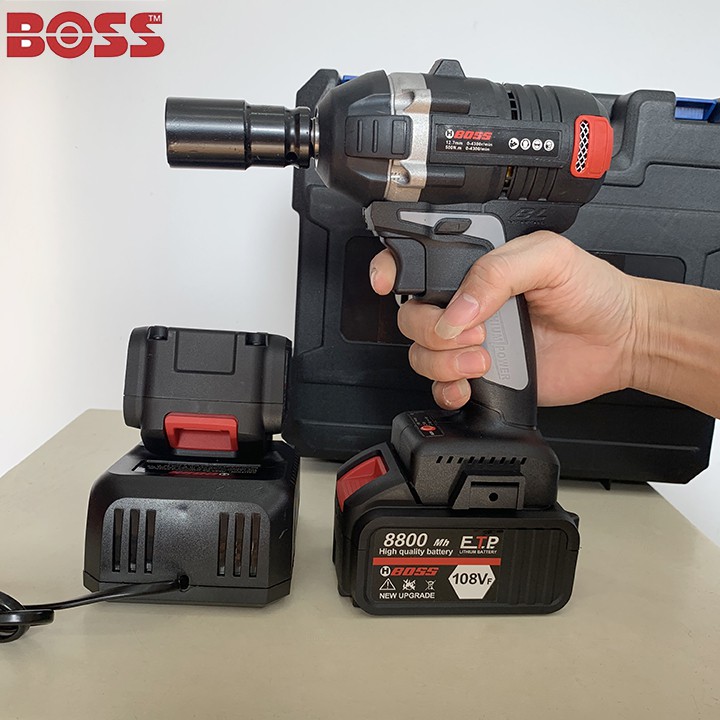 MÁY SIẾT BULONG BOSS 108V - TẶNG 5 ĐẦU KHẨU - KHÔNG CHỔI THAN - PIN 10 CELL - MÁY BẮT VÍT BOSS - KHOAN PIN 108V