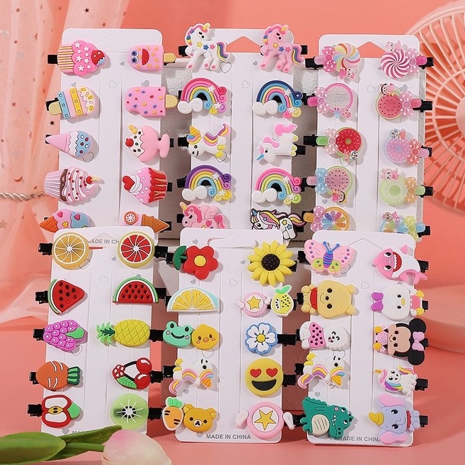 Phụ kiện tóc cho bé - Vỉ 10 kẹp tóc hoạt hình ngộ nghĩnh cho bé No.101029