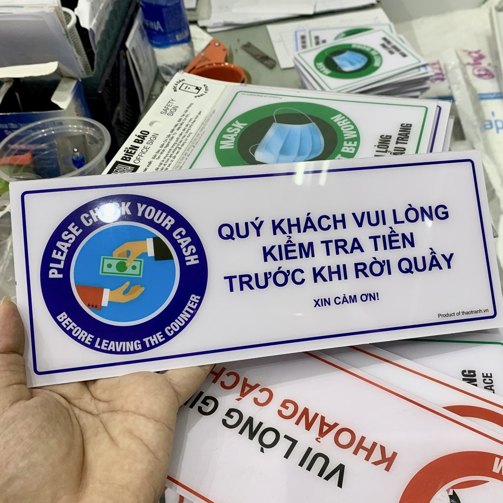Biển Kiểm Tra Tiền Trước Khi Rời Khỏi Quầy Dành Cho Cửa hàng - Tem Cảnh Báo - Decal Cảnh Báo - Sticker Trang Trí