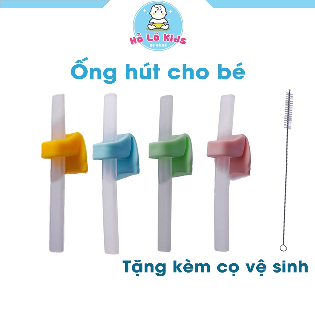 Ống hút silicon gắn bát gắn cốc cho bé ăn dặm tặng kèm cọ vệ sinh Hồ Lô Kids