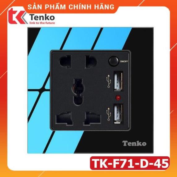 Ổ Điện Đôi 3 Chấu Tích Hợp cổng USB + Nút Nguồn Điện mặt kính cường lực Tenko TK-F71-D-45 Màu Đen