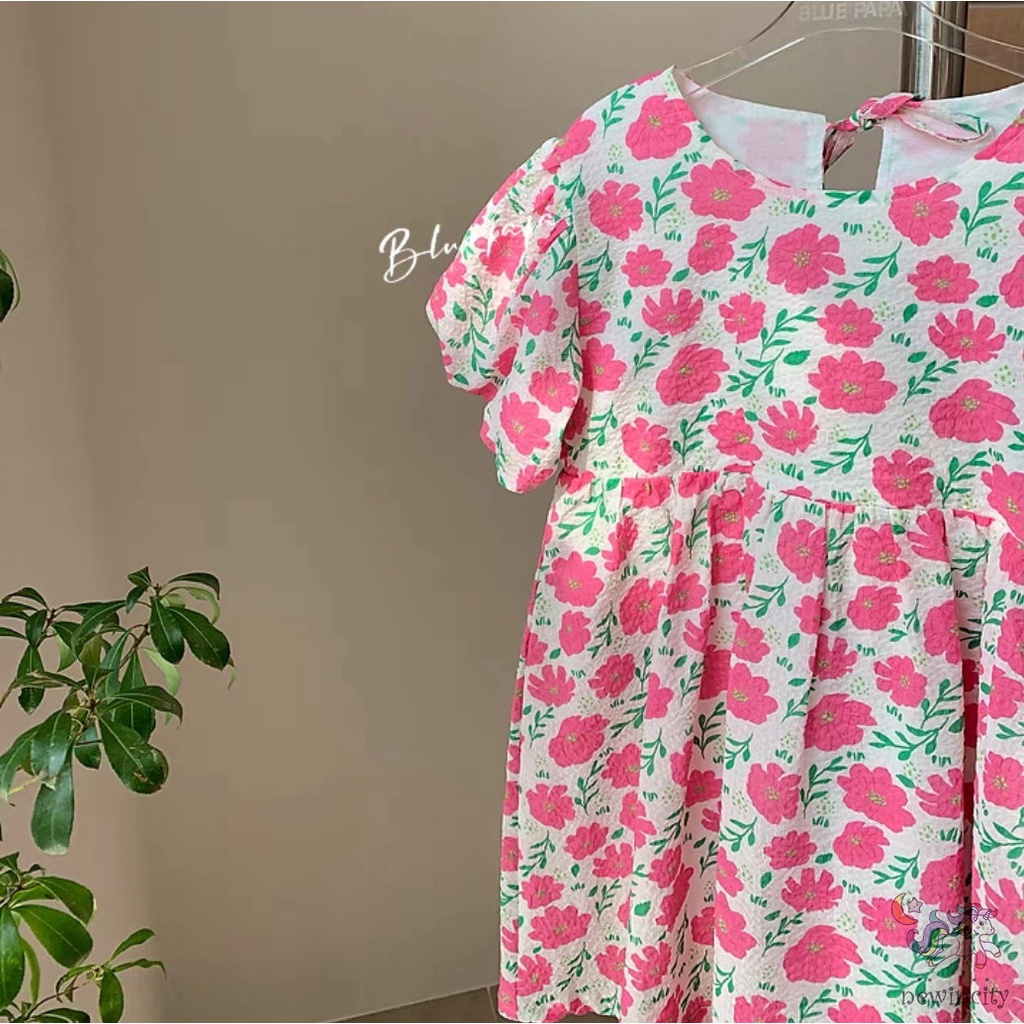 Đầm Công Chúa Tay Phồng In Hoa Kiểu Hàn Quốc Thời Trang Mùa Hè Cho Bé Gái