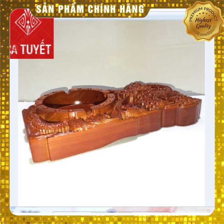 GẠT TÀN THUỐC GỖ HƯƠNG ĐỎ NGUYÊN KHỐI CHẠM ĐỤC RỒNG CAO CẤP-ẢNH THẬT