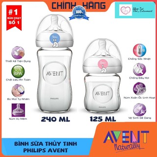 Bình sữa thủy tinh Avent Natural 125 240ml [Được chọn núm 0 - 5][Cam kết chính hãng]