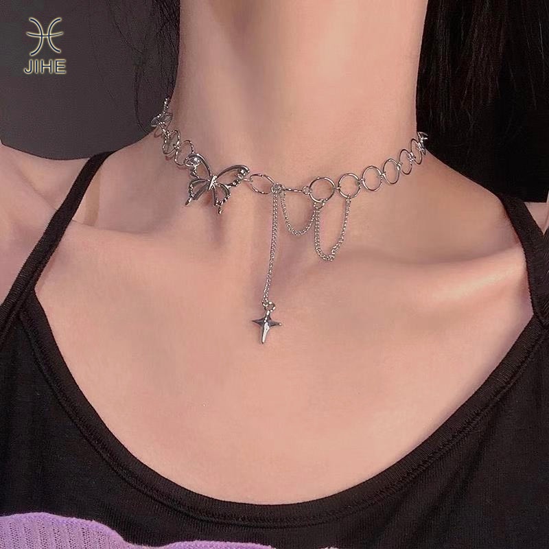 Vòng cổ Sợi Xích Mặt Hình Bướm Phong Cách hip hop Thời Trang Cá Tính