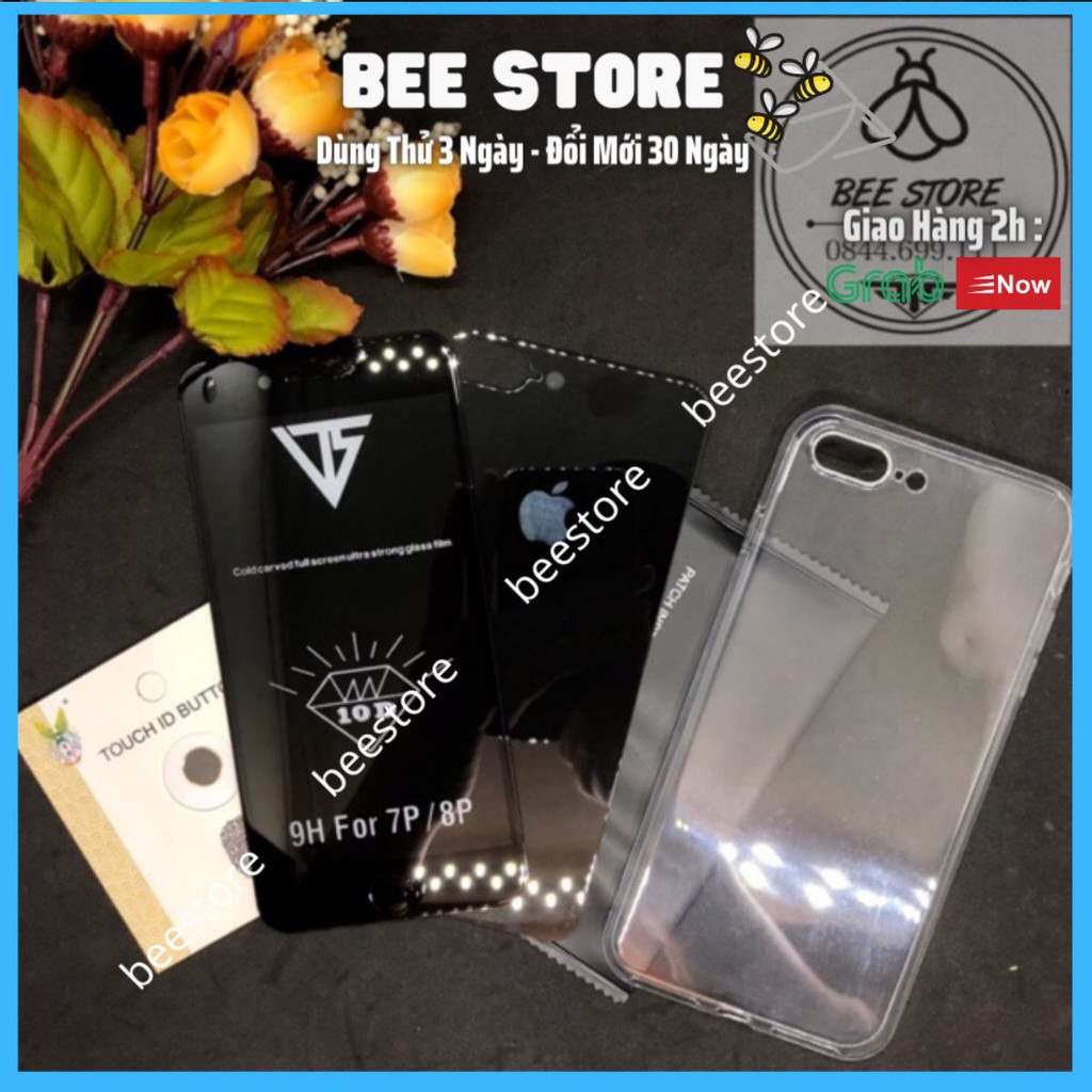 Combo cường lực 10D mặt trước + cường lực giả iphone 8 + nút home vân tay cho iPhone