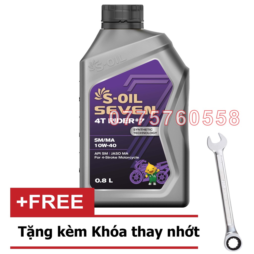 Nhớt Xe số S-OIL SEVEN RIDER 7 10w40 (Bán Tổng hợp) 0.8 lít Nhập khẩu chính hãng Hàn Quốc Tặng Khóa thay nhớt