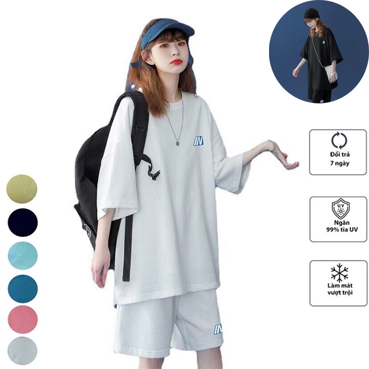 Bộ Áo Phông Form Rộng Cộc Tay Mix Quần Short Suông Trơn, Set Nữ Thun Xốp Tay Lỡ Freesize Dưới 65kg