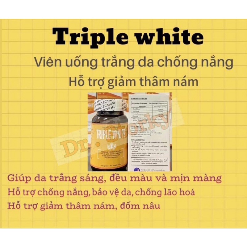 [Hàng công ty] Viên triple white trắng da, chống nắng, hỗ trơ chống lão hoá