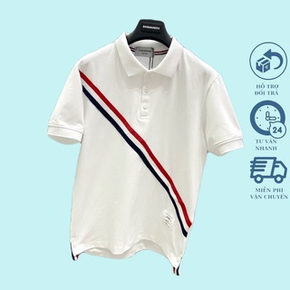 Áo polo nam nữ Unisex thome kẻ sọc chéo vải cotton mềm mịn