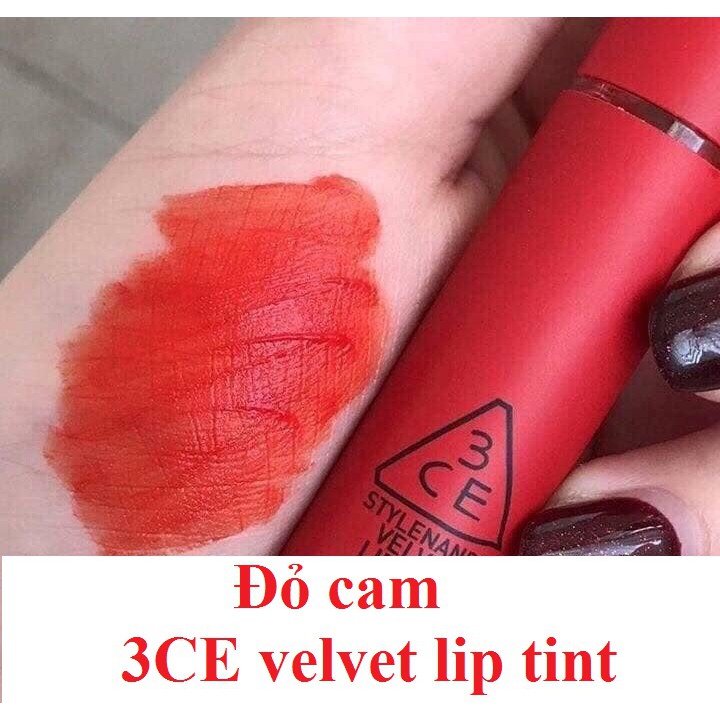 Son kem 3ce velvet lip tint màu Childlike đỏ cam.