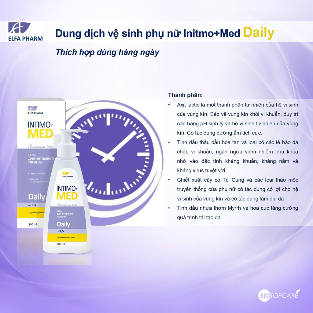 Dung dịch vệ sinh phụ nữ Intimo+Med DAILY 200ml - Dùng hàng ngày