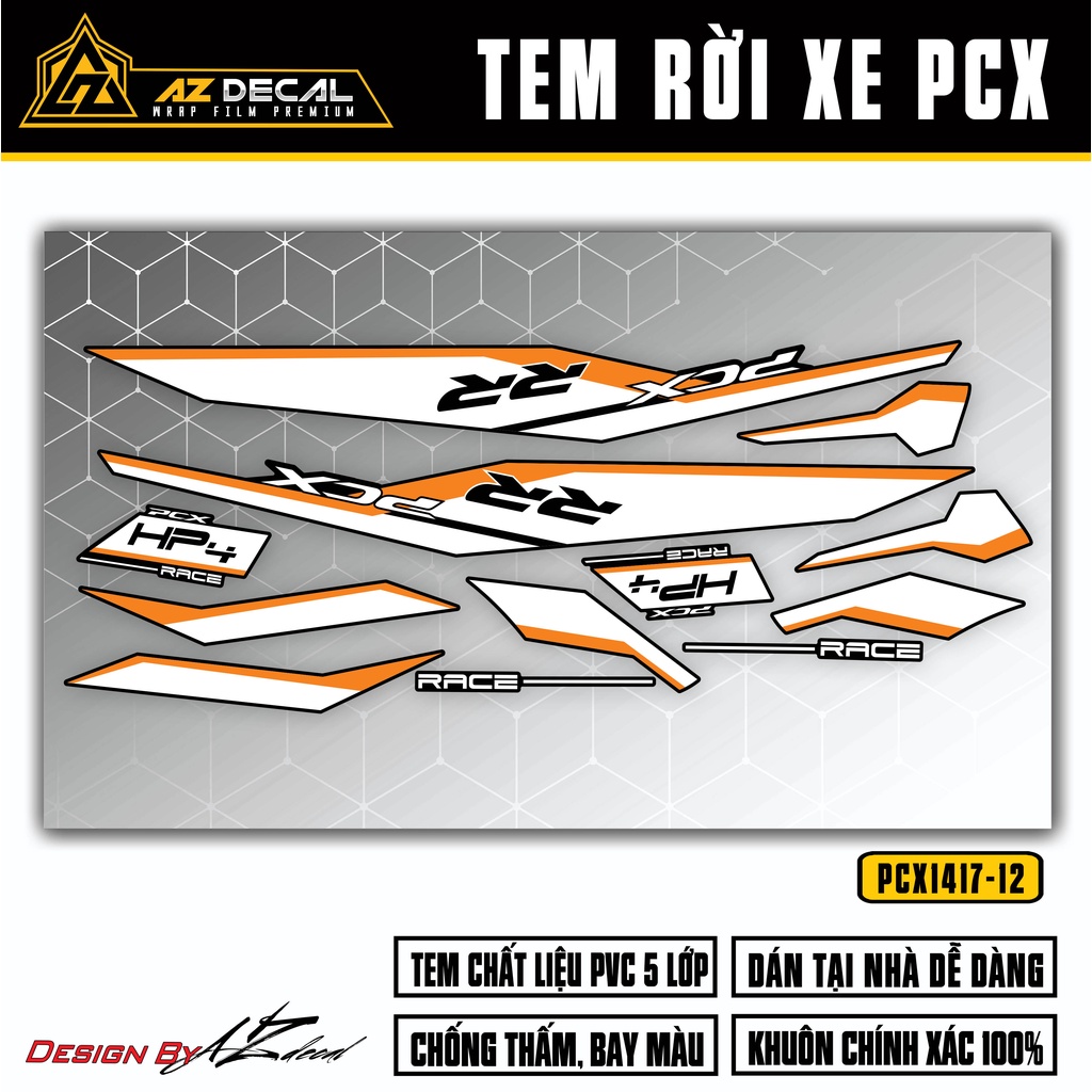 Tem Rời Dán PCX 2014 - 2020 Mẫu HP4 RR | PCX-12 | Decal Chế Dán Xe Máy PCX 125 150 160 Chống Nước, Bền Màu
