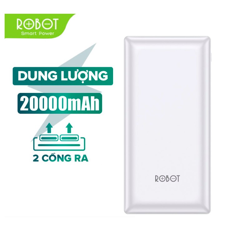 Pin sạc dự phòng 20000mAh ROBOT RT20 thiết kế nhỏ gọn 2 cổng sạc vào và 2 sạc ra tặng cáp sạc Micro - Hàng chính hãng