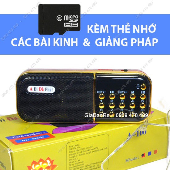 MÁY NIỆM KINH RADIO FM LOA THẺ NHỚ A DI ĐÀ PHẬT -  A100 KÈM THẺ NHỚ - 5222