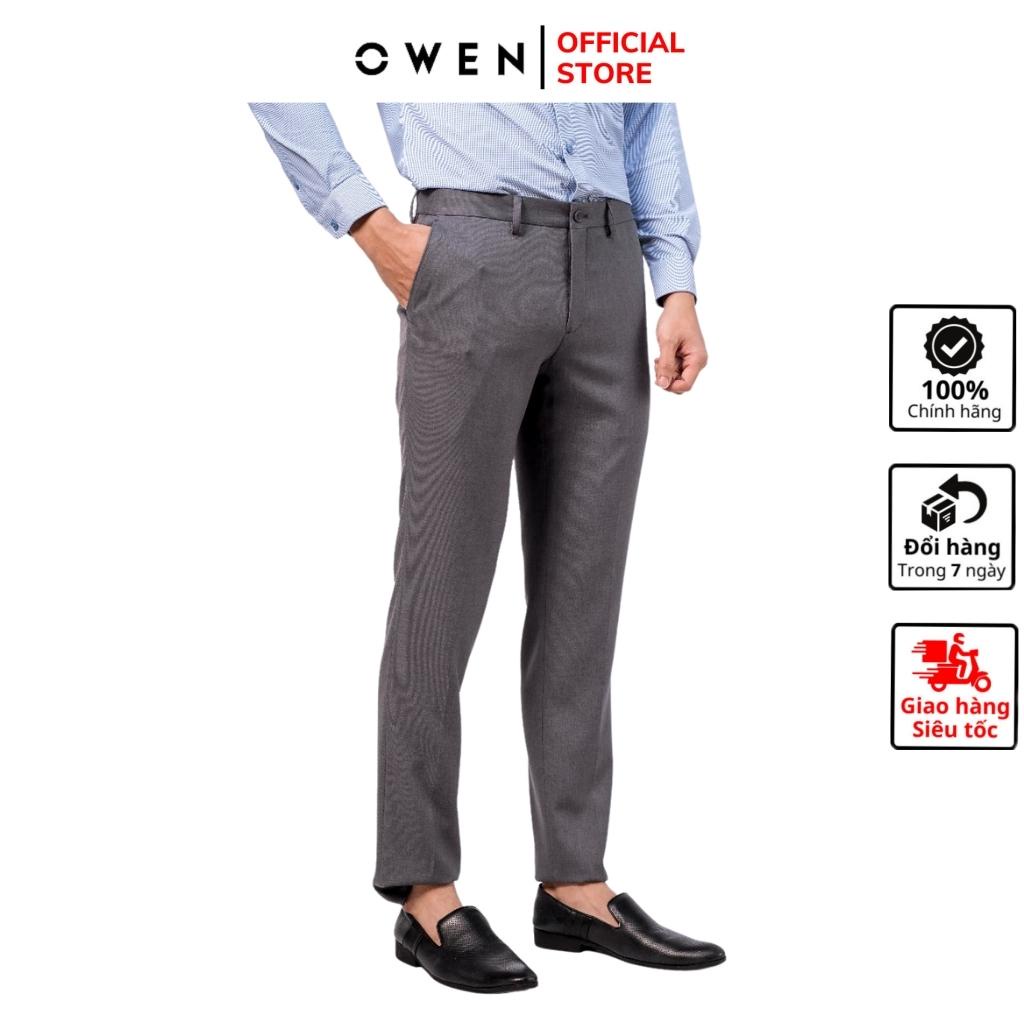 Quần âu tây nam công sở cao cấp OWEN QS23480 dáng slim fit ống ôm dài chân màu xám vải nano nhẹ mát mềm mát đứng dáng