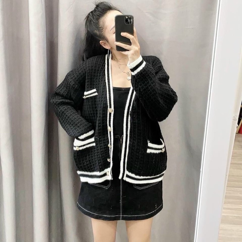 Áo cadigan nữ viền trắng freesize phong cách Hàn Quốc