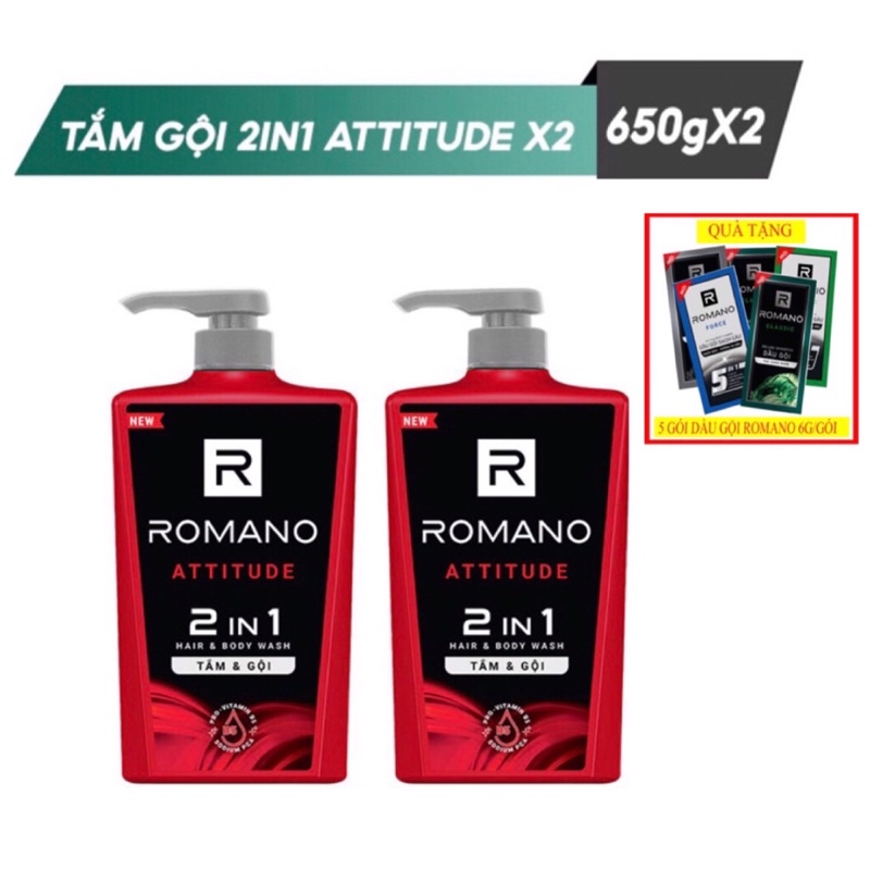 Combo 2 Chai tắm gội 2in1 Romano Atitude