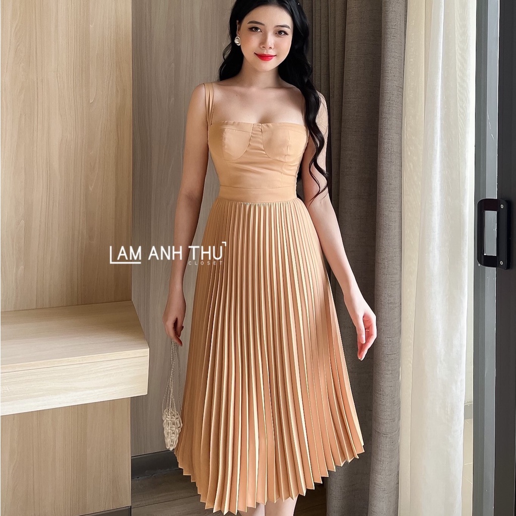 Váy tiểu thư 2 dây dập ly ⭐⭐⭐⭐ Váy lụa Hàn 2 lớp cao cấp siêu chảnh best-seller!!