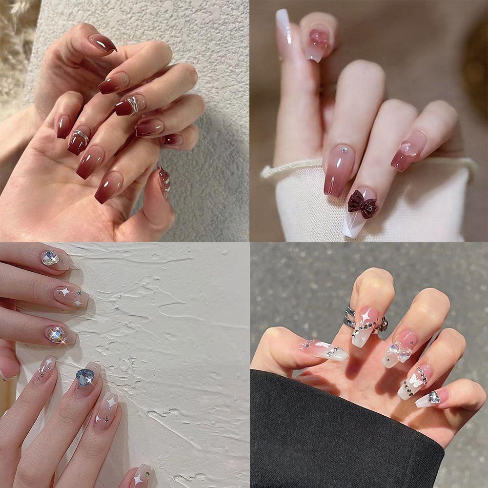 Set 24 Móng Tay Giả Dạng Nhấn Phong Cách Pháp Ốp|Vỏ Bọc Chất Liệu Coffin Cao Cấp