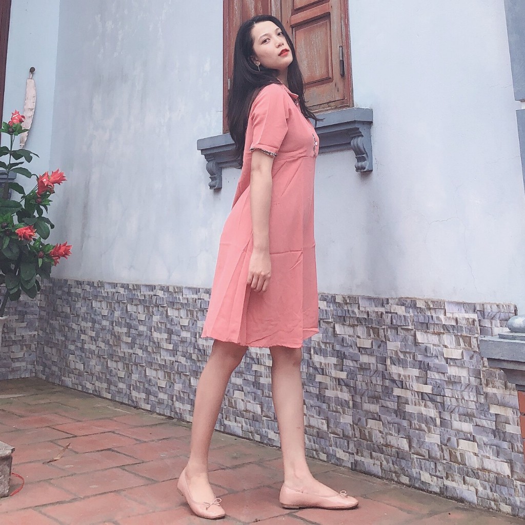 Váy bầu xuông thời trang thiết kế chất đũi hàn freesize từ 45 đến 70Kg