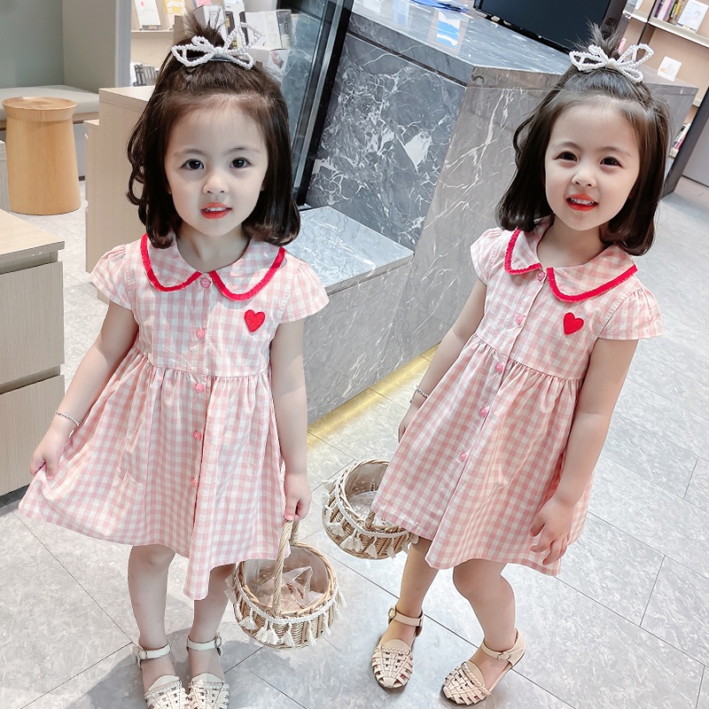 Đầm công chúa tay ngắn cổ thủy thủ chất liệu cotton thời trang mùa hè mới 2022 cho bé gái