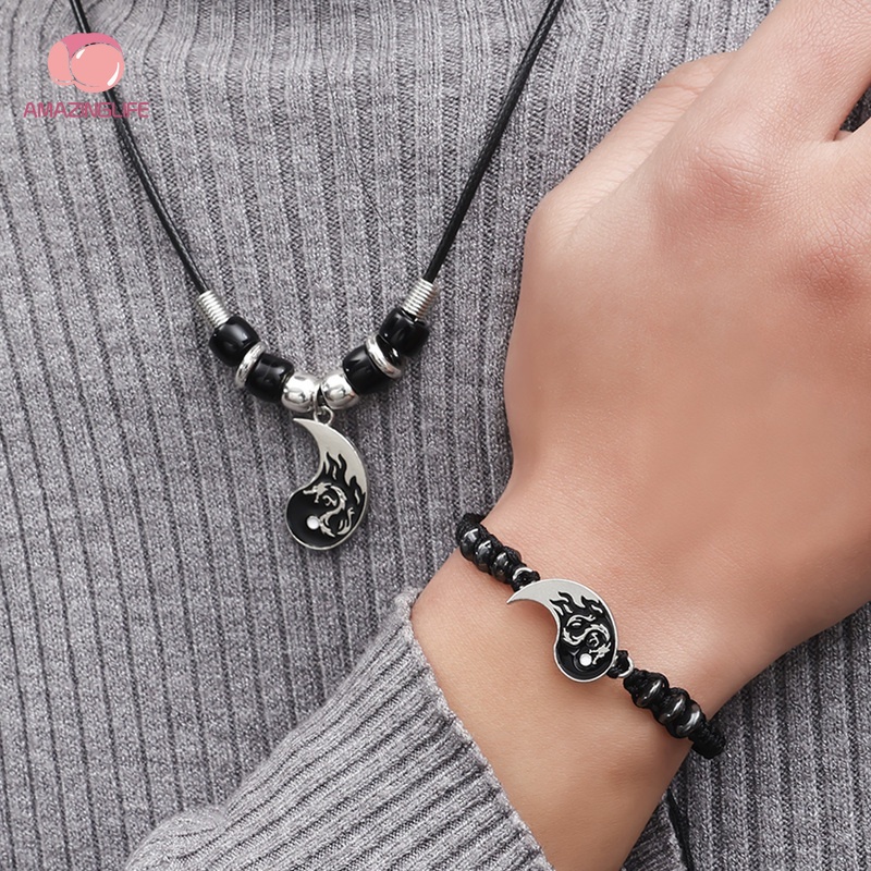 Bộ Vòng Tay / Dây Chuyền Mặt Âm Dương / Âm Dương Bằng Hợp Kim Tùy Chỉnh Thời Trang Cho Cặp Đôi